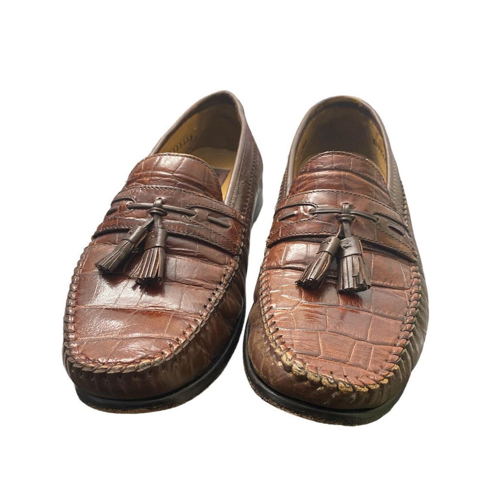 Florsheim Pisa 18469 Mens Size 9.5D Brown Leather Croc Tassel Loafer Dress Shoes